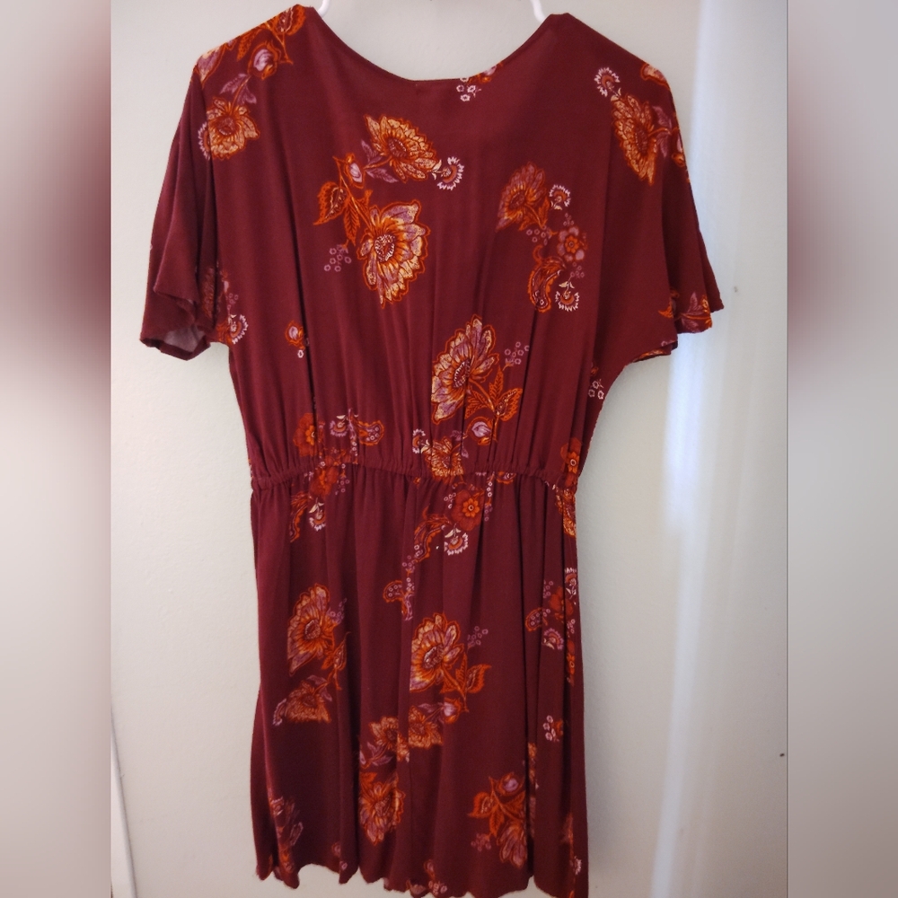 🦋Eyeshadow Maroon and Rust Floral Mini Dress - Picture 4 of 5